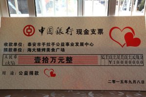 2015.9.8手拉手公益接受海大广场捐款十万元
